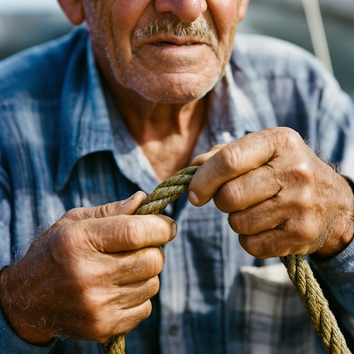 A fisherman's hands tying a rope